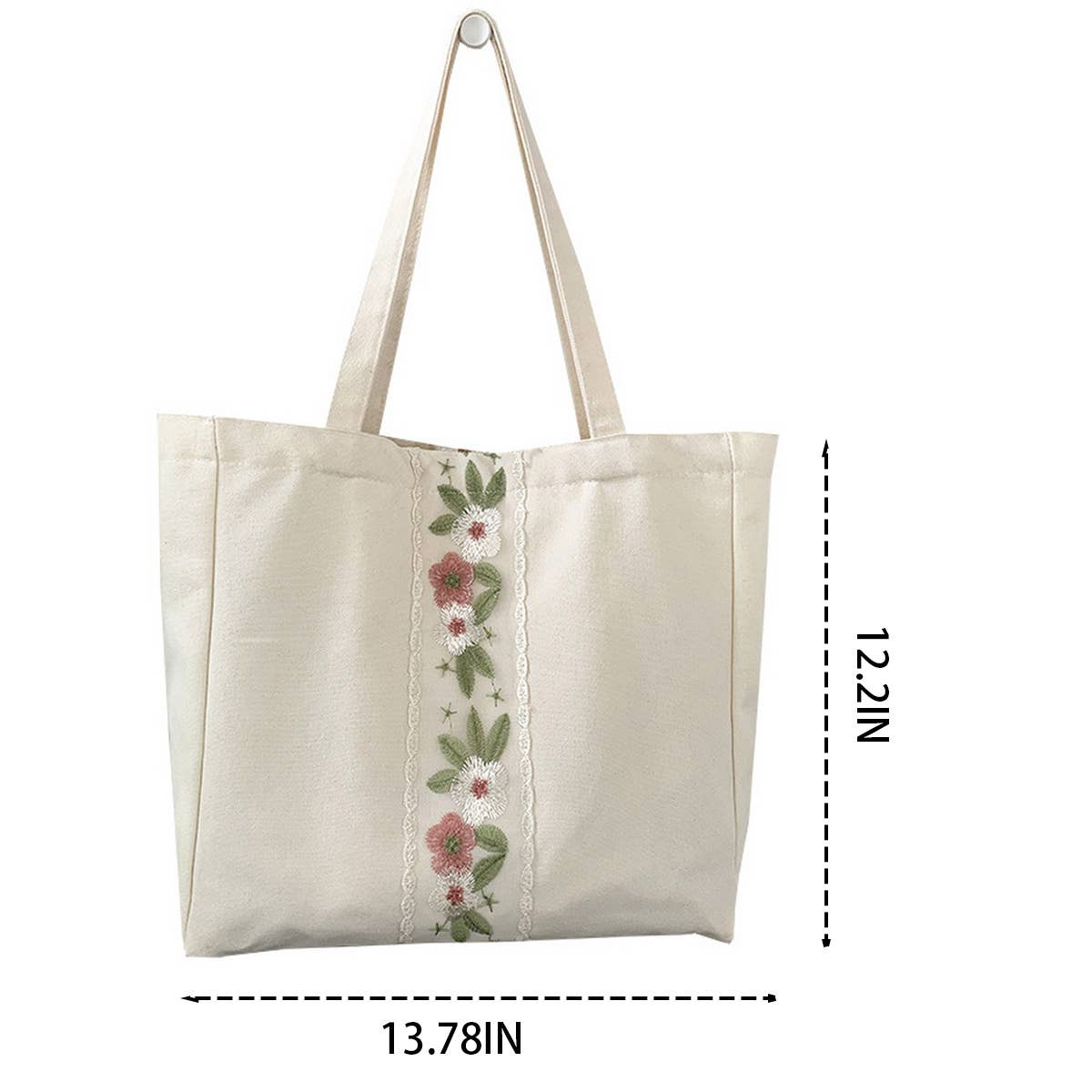 TOTE BAGS CANVAS LARGE WITH EMBROIDERED FLOWER LACE_CWAB2050