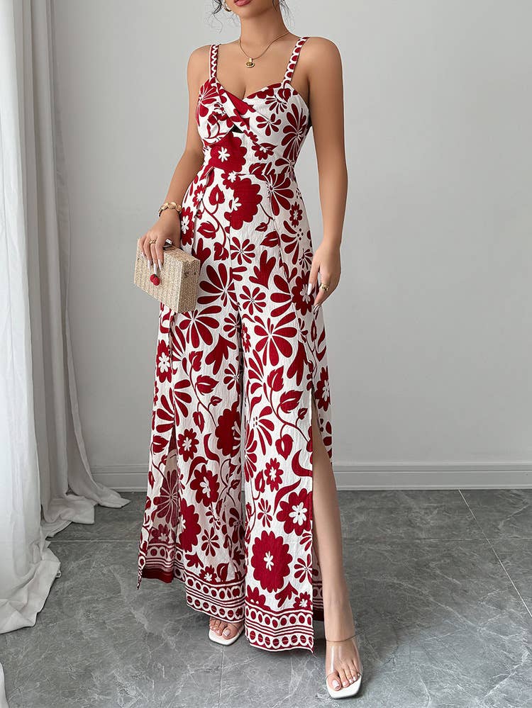 Elegant Twist Knot Printed Wide Leg Jumpsuit