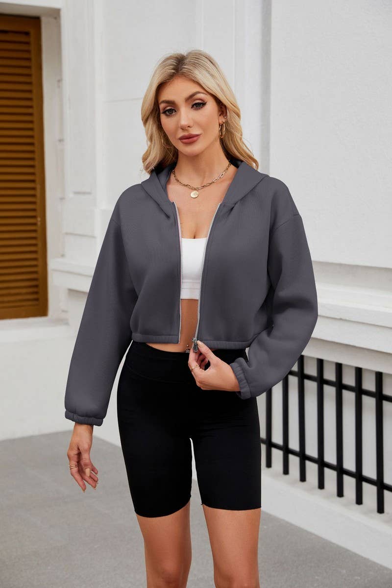 CWOCO0893_SOLID COLOR LONG SLEEVE ZIP-UP HOODIE COATS