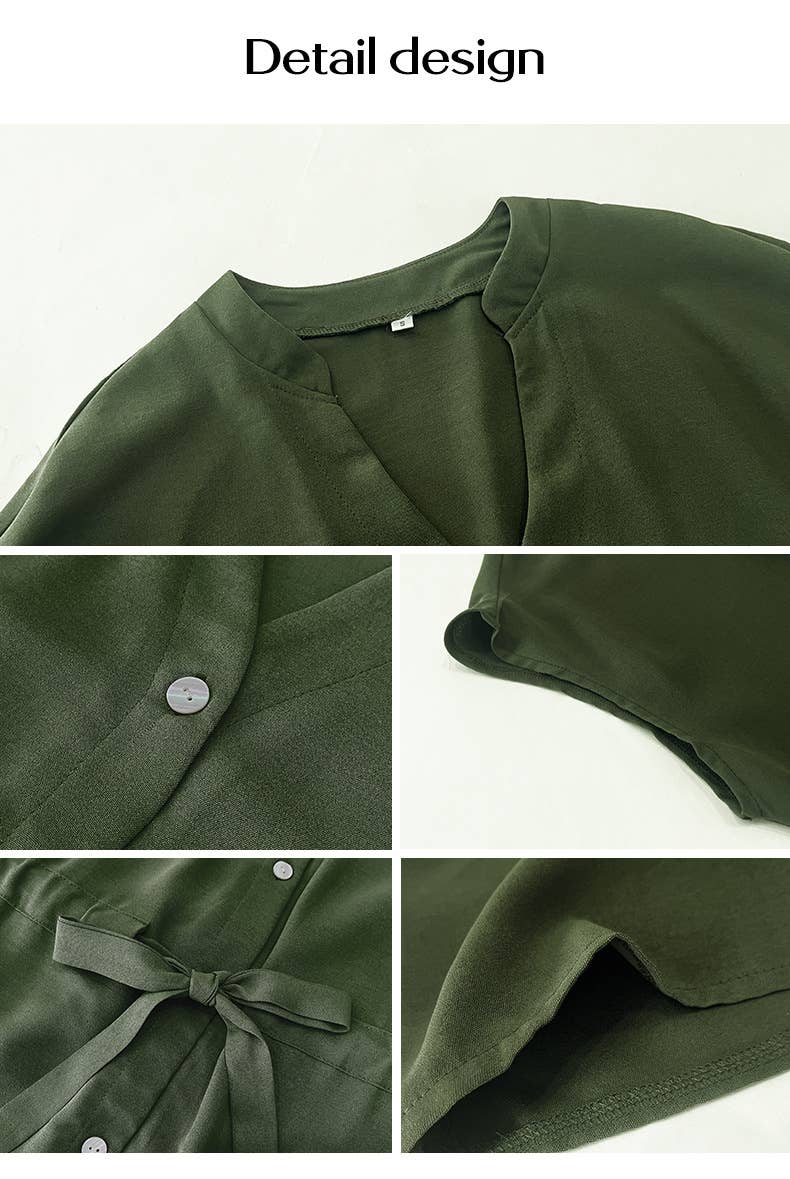 V-neck temperament solid color waistband top