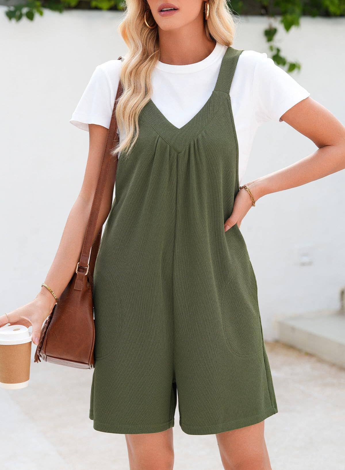 Women¡¯s waffle knit jumpsuit with side pockets