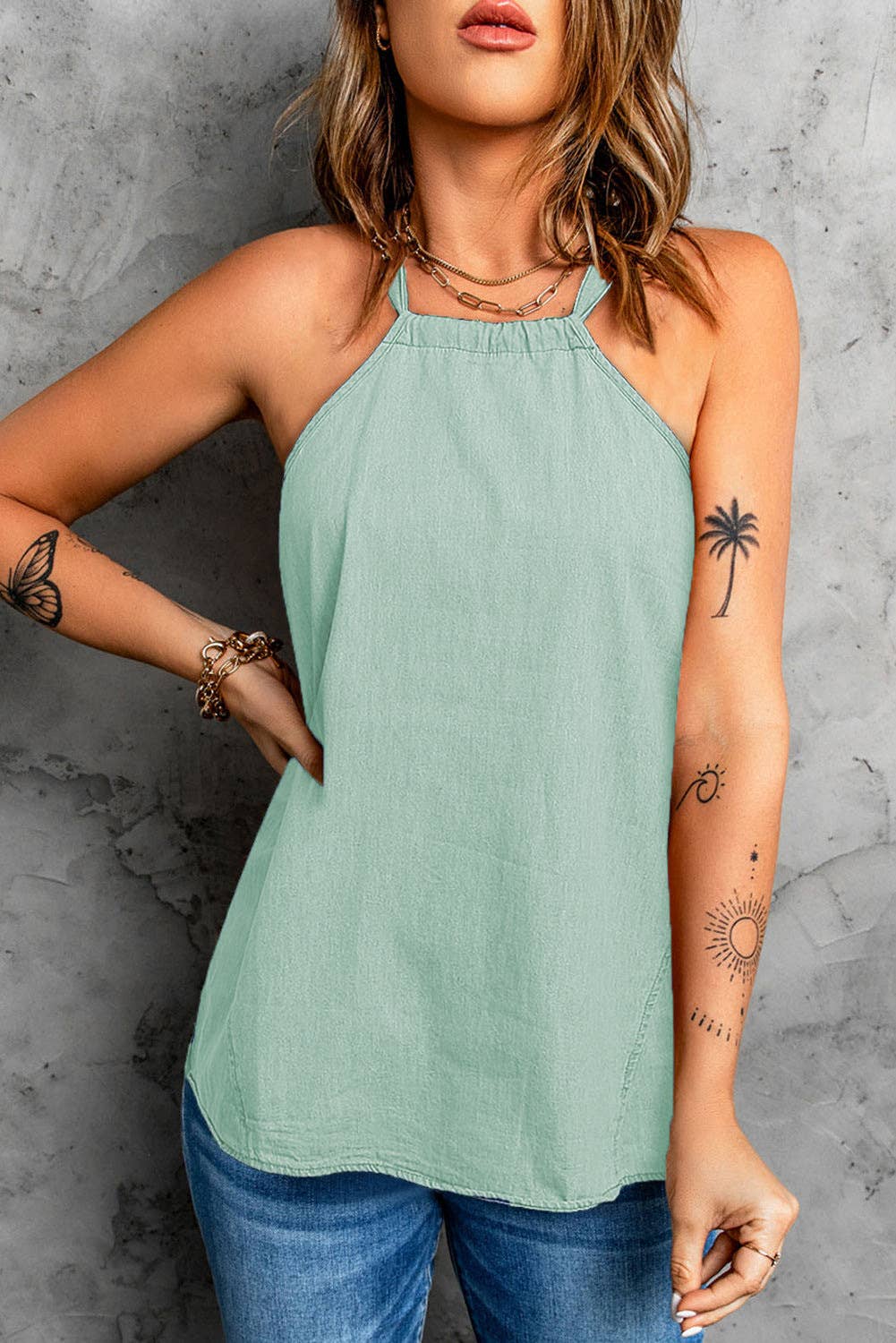 Solid-color fitting off-the-neck casual vest