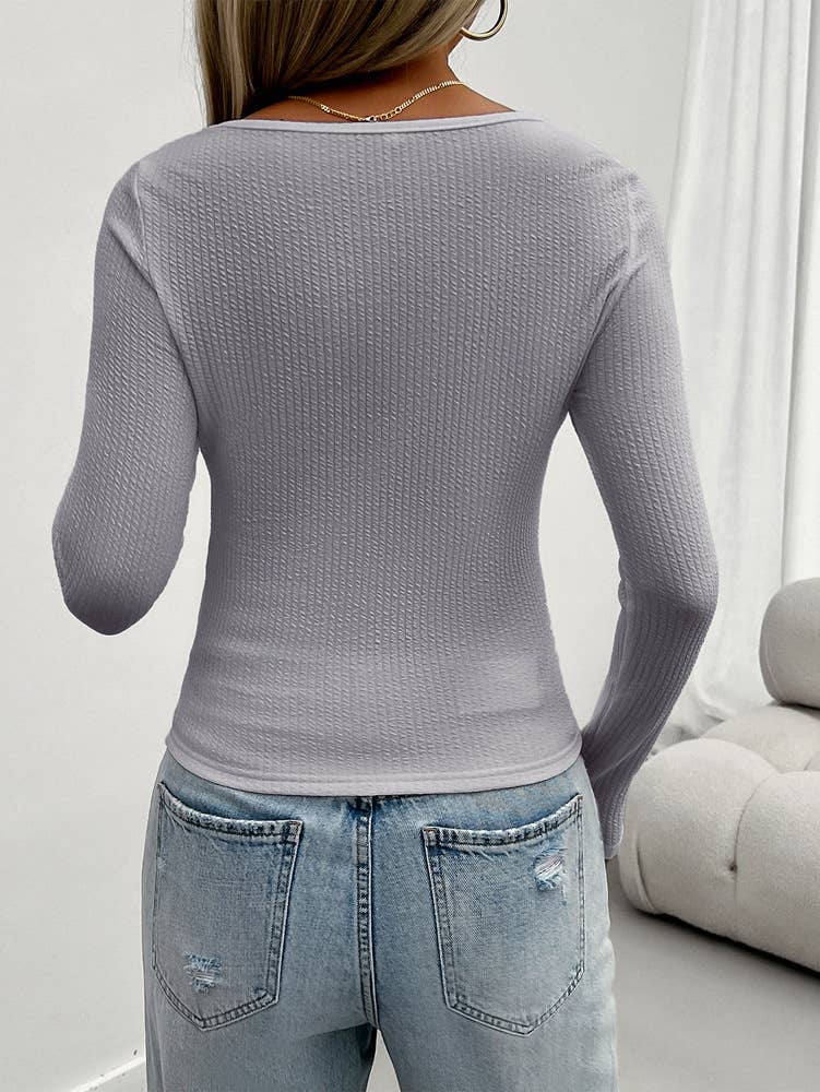 WOMEN'S SLIM-FIT U-NECK LONG SLEEVE TOP