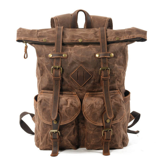 Waterproof Waxed Canvas Colorblock Backpack_CWAB5534