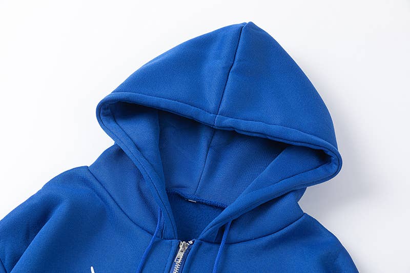 SPIDER WEB HEART ZIPPER FLEECE HOODED CARDIGAN