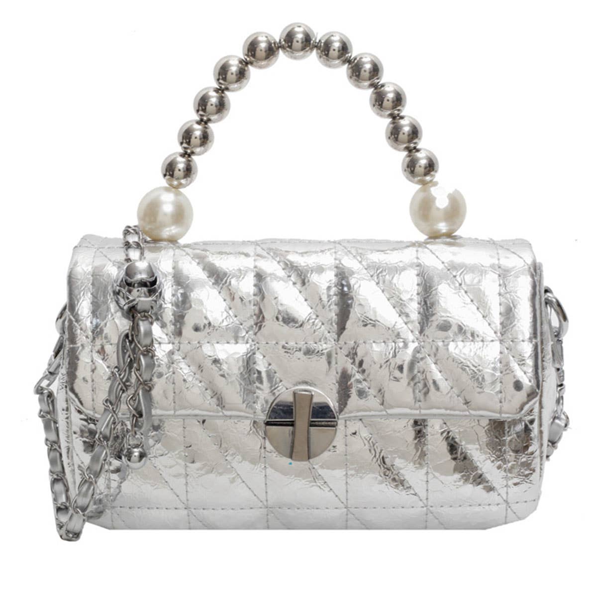 Laser pearl chain diamond single-shoulder bag