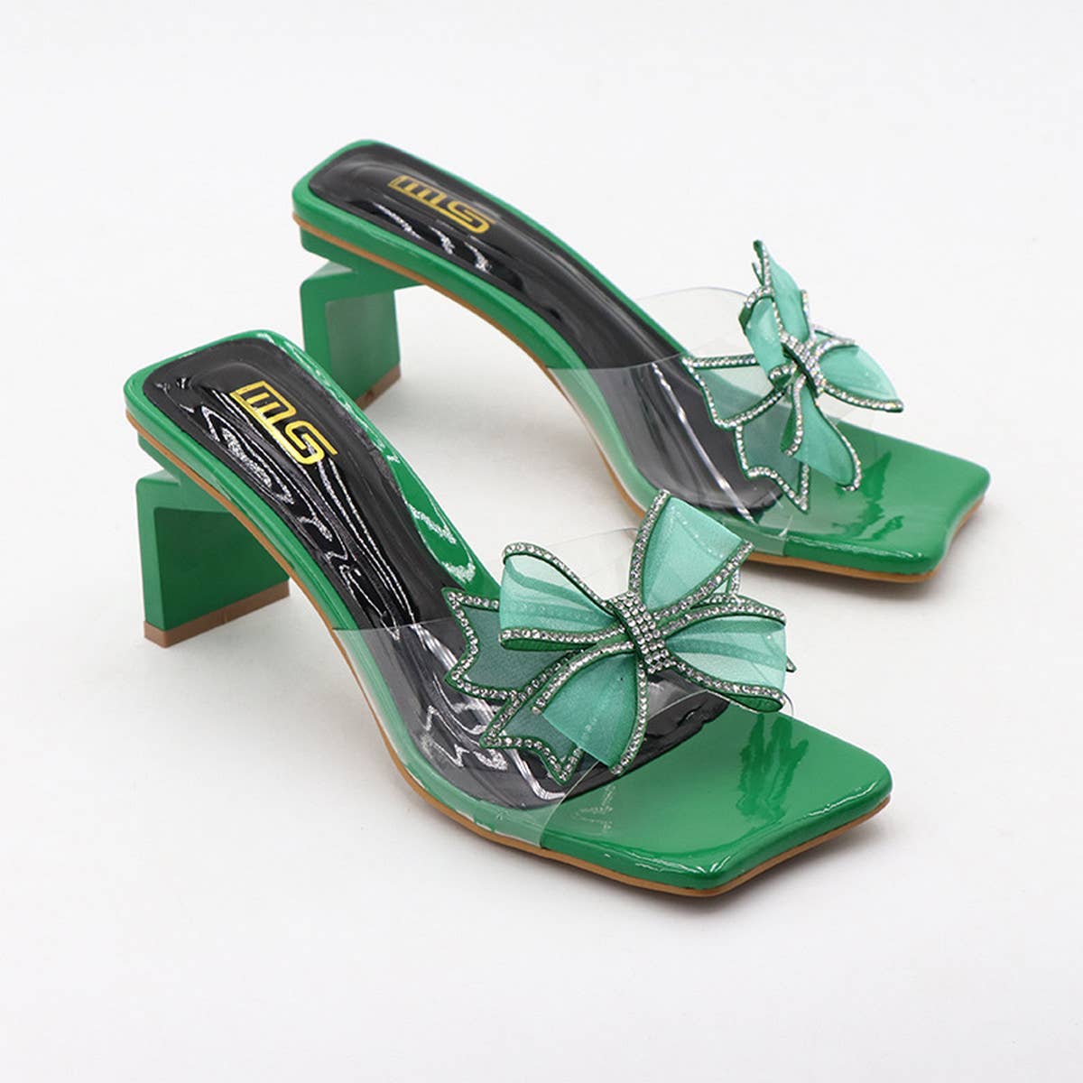 SEXY HIGH HEELS WITH BOW THICK HEEL AND SQUARE TOE