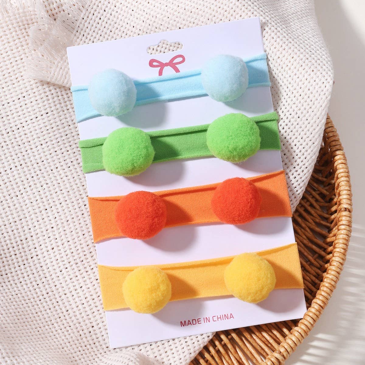 Kids Pom Pom Elastic Nylon Headband Set