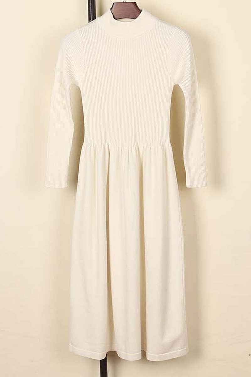 CWDMD4016_HALF TURTLENECK LONG SLEEVE WAIST KNITTED DRESS