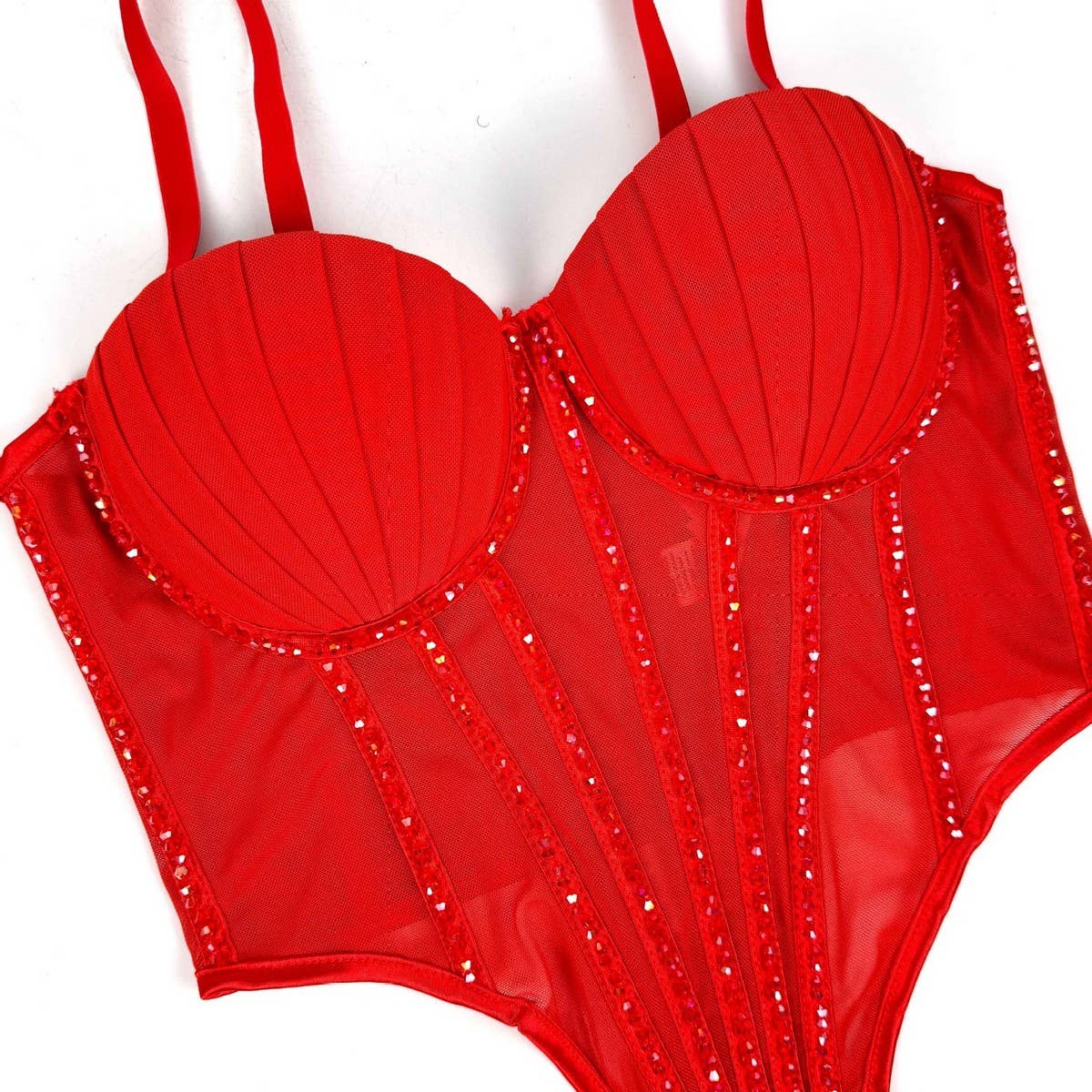 SEXY MESH RHINESTONE HERRINGBONE BRA