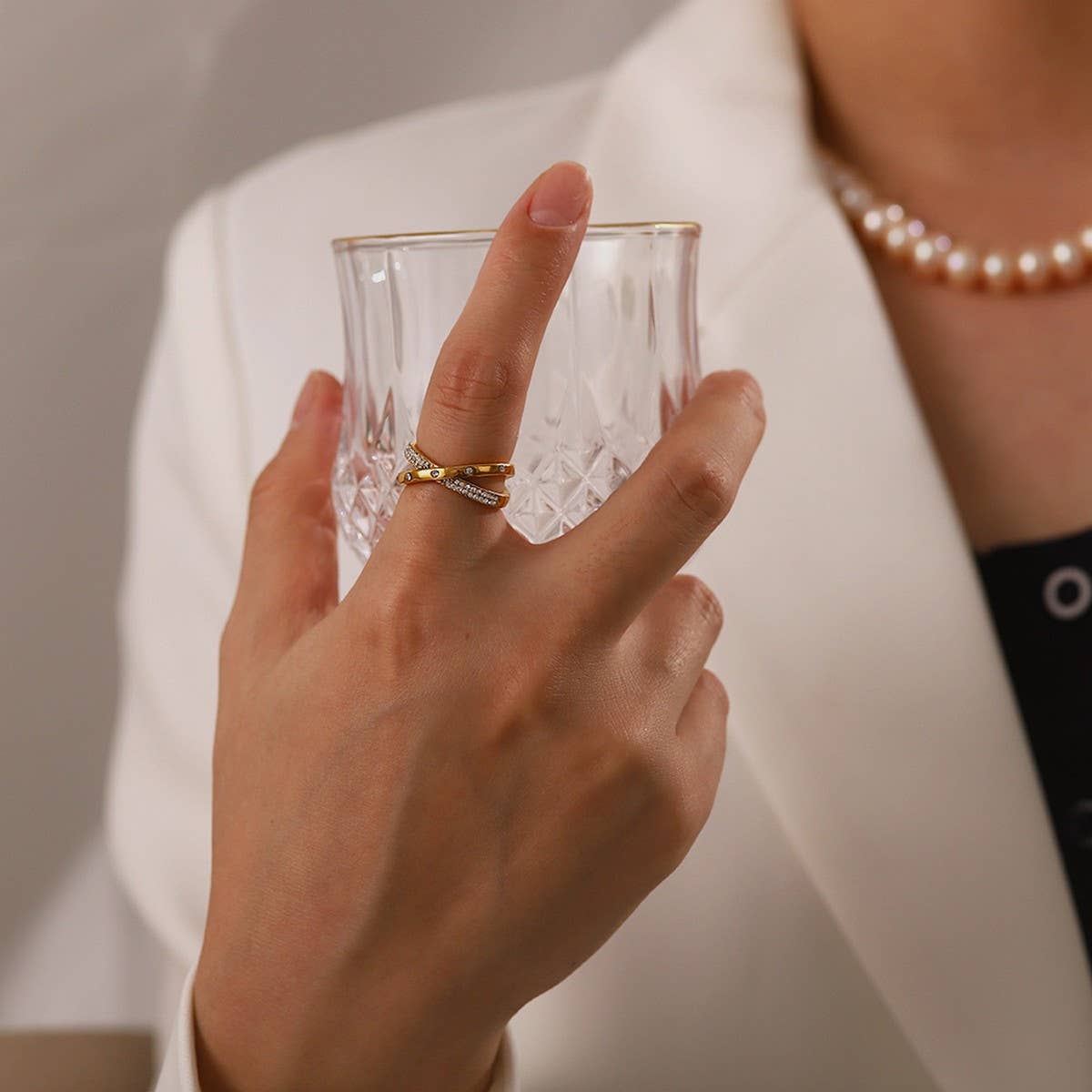 18K GOLD PLATED OPEN RING WITH DIAMOND_CWAJE1233