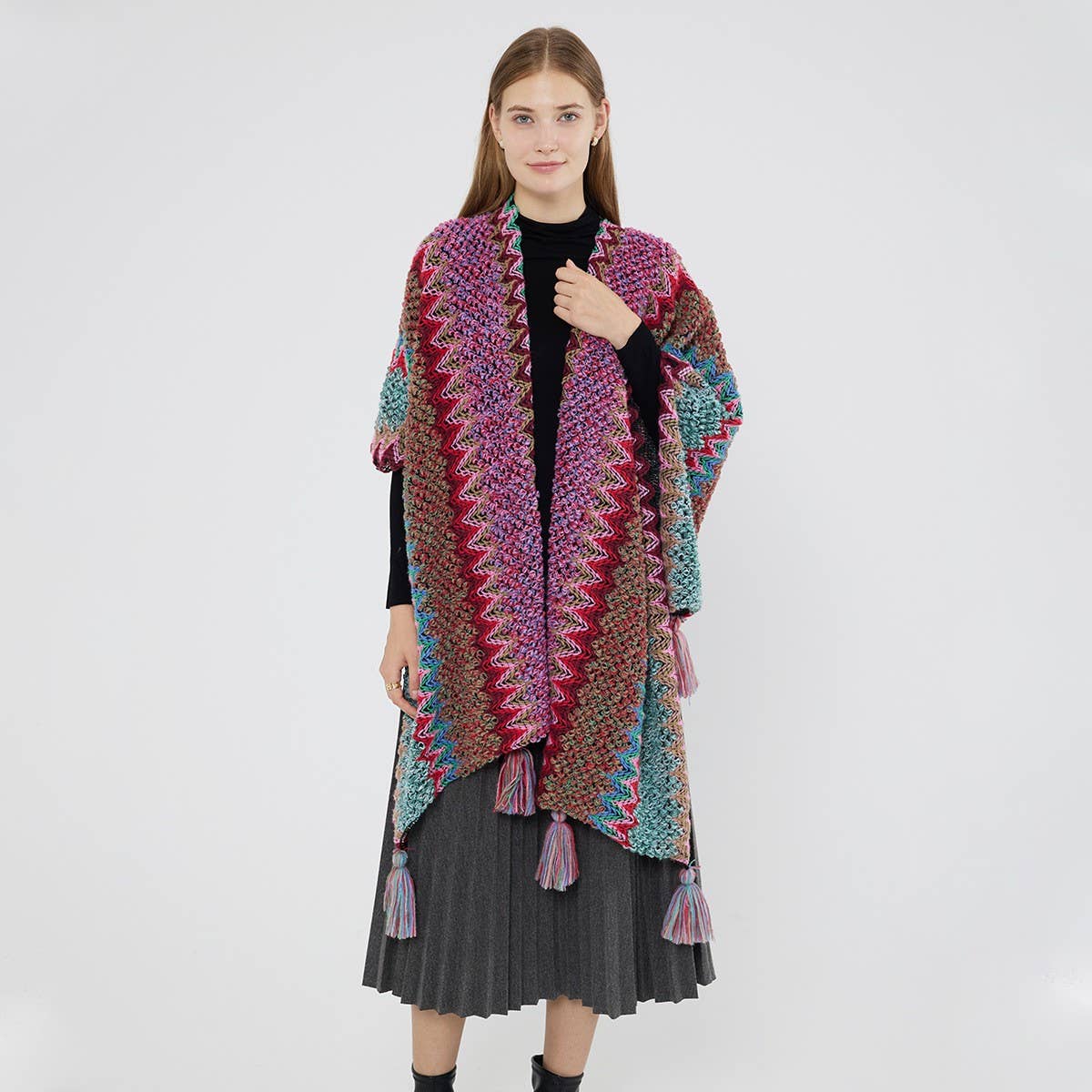 Vintage cashmere knitted jacquard shawl