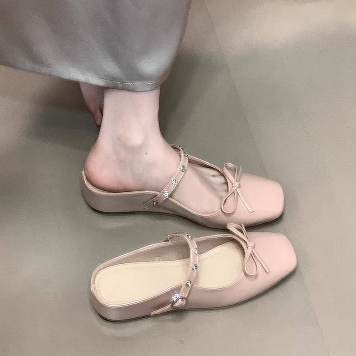 Rhinestone Bow Wedge Mary Jane Mules