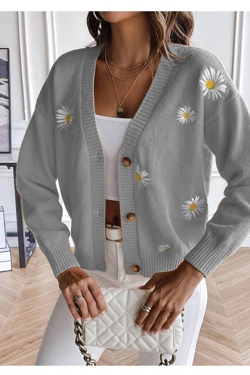 CWOCAL0762_CHRYSANTHEMUM EMBROIDERY V-NECK CARDIGAN
