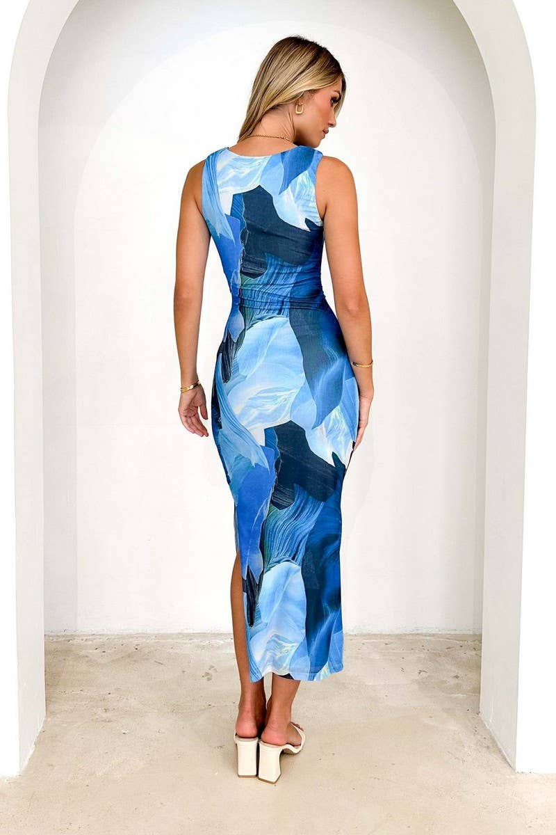 CWDMD5543_ELEGANT FLORAL WAIST?CINCHING SLIM FIT DRESS