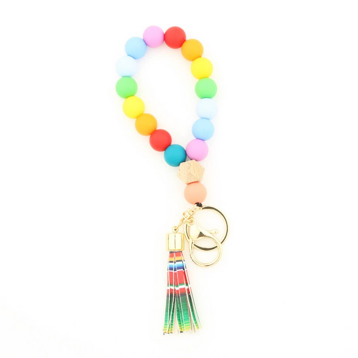 Beech Wood & Silicone Bead Wristlet Keychain_CWMM7006