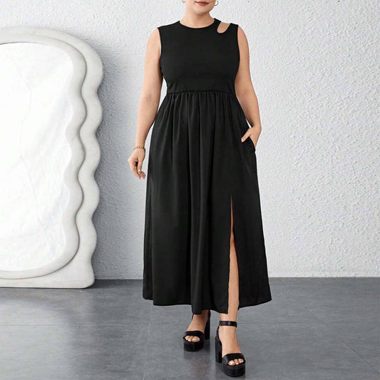 Sleeveless Color-Block Cutout Waist Dress_CWDMD6047