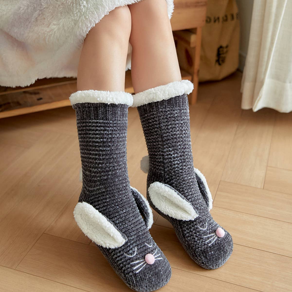 HOME RABBIT EARS WARM PLUSH INDOOR SLIPPERS