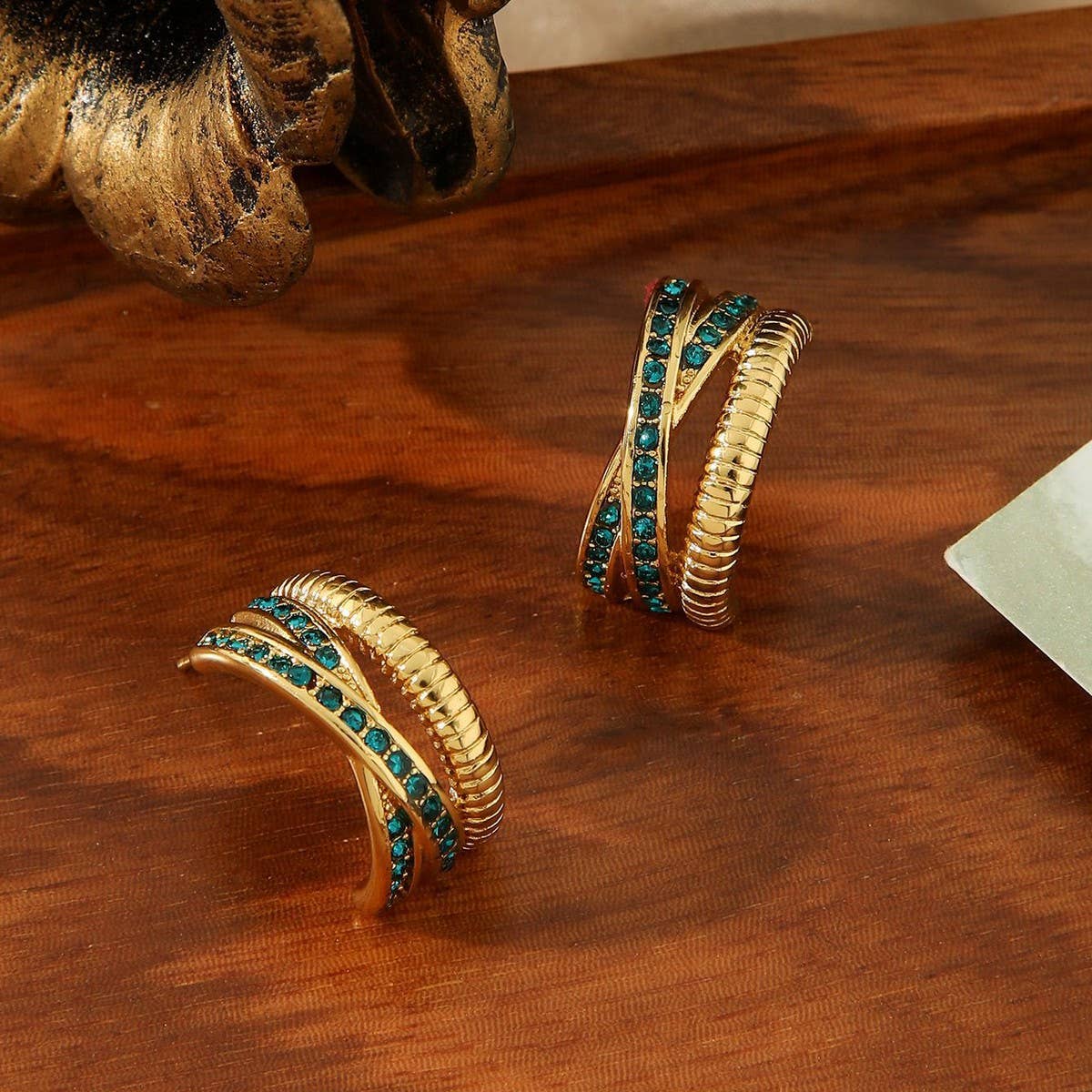 TITANIUM STEEL GOLD-PLATED INLAID ZIRCON EARRINGS