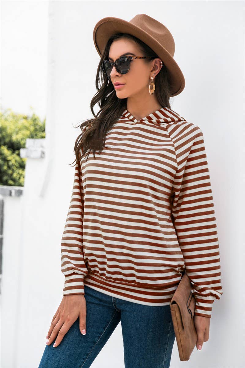 STRIPED CASUAL LONG SLEEVED HOODIE_CWOHOL0506