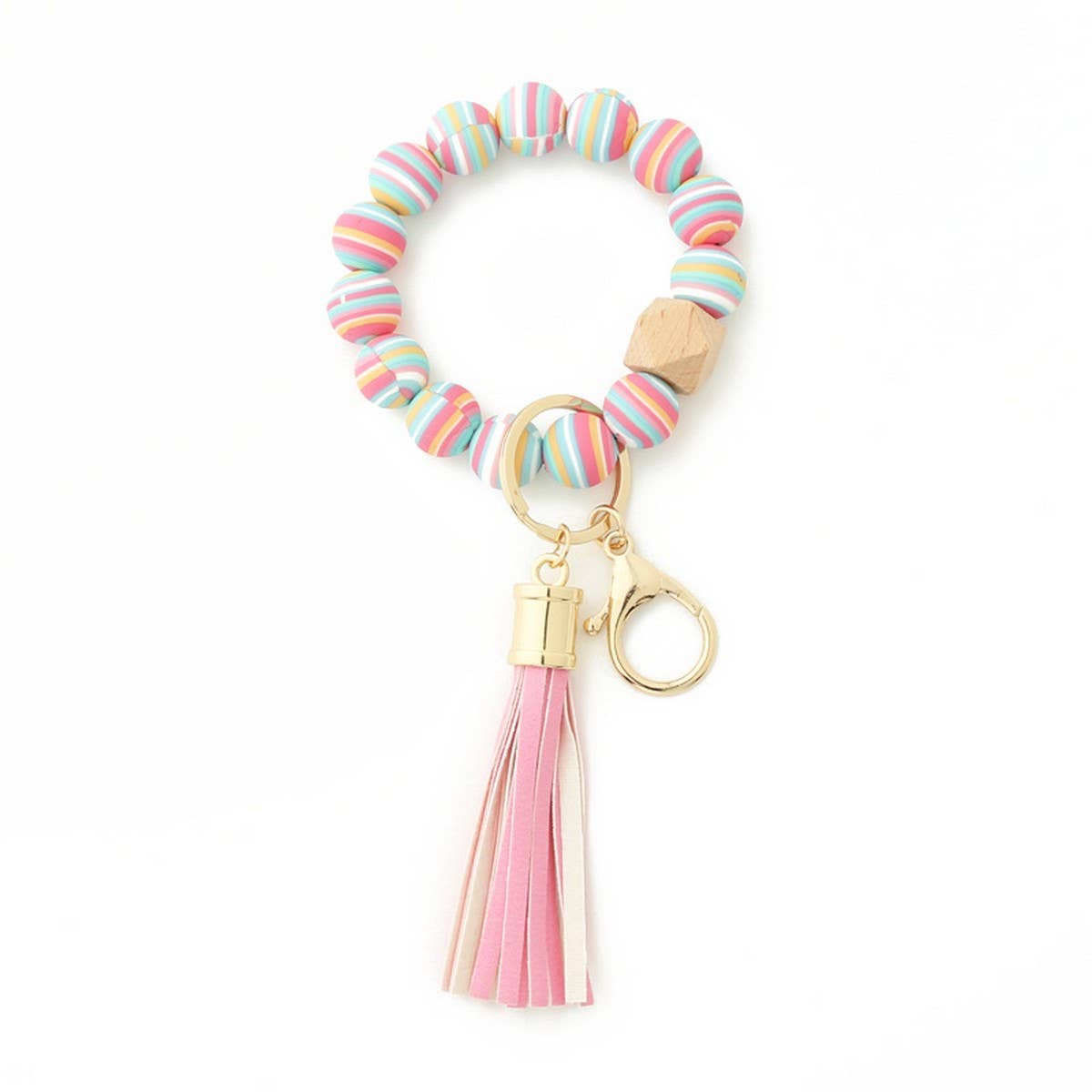 Colorful Silicone Bead Bracelet with Wood Keychain_CWAB5103
