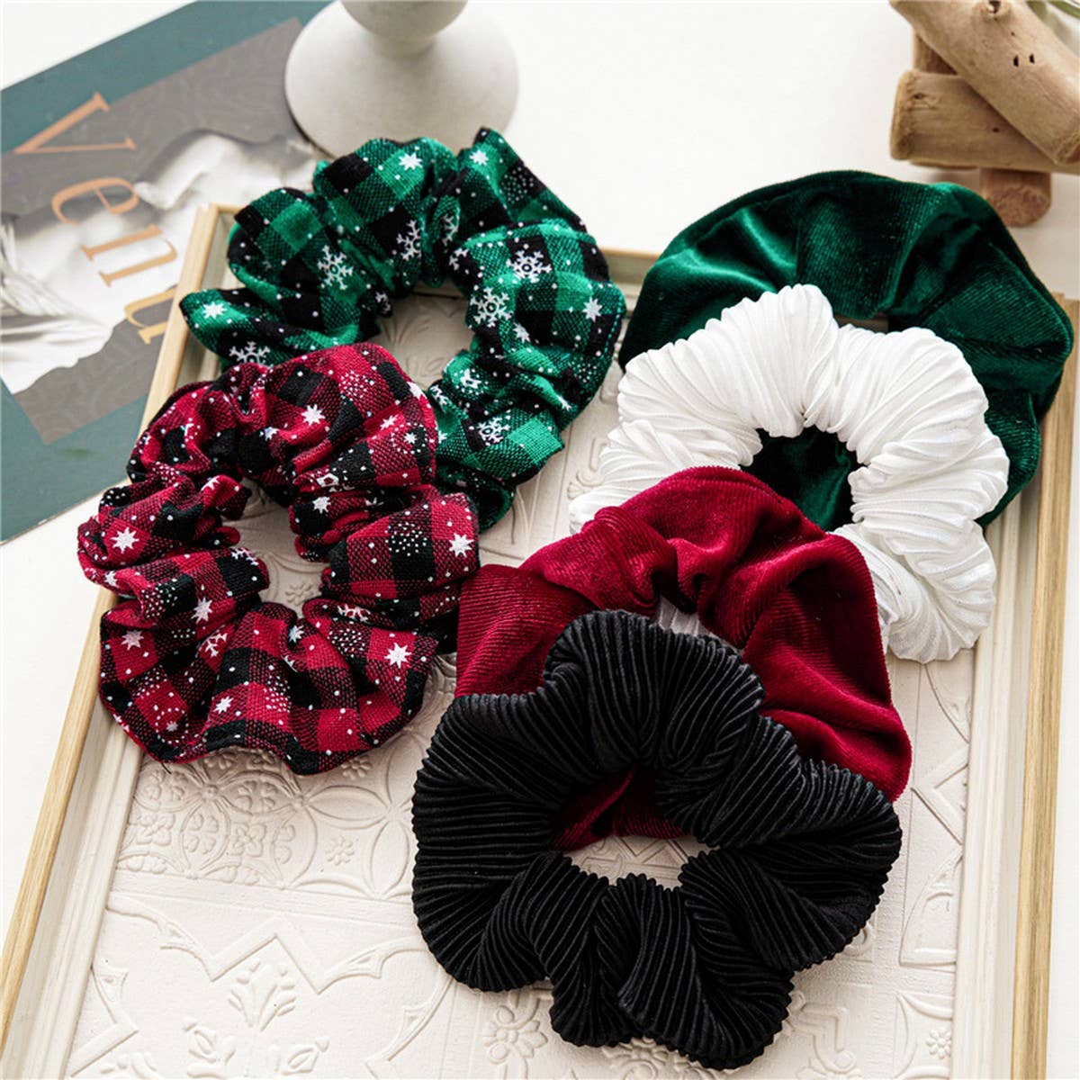 CHRISTMAS PLAID SIMPLE CRUMPLED HAIR BAND