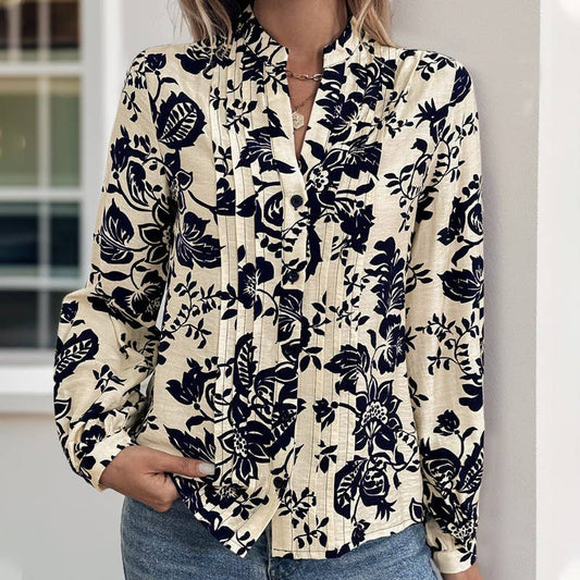 VINTAGE PRINTED STANDING COLLAR ELEGANT SHIRT