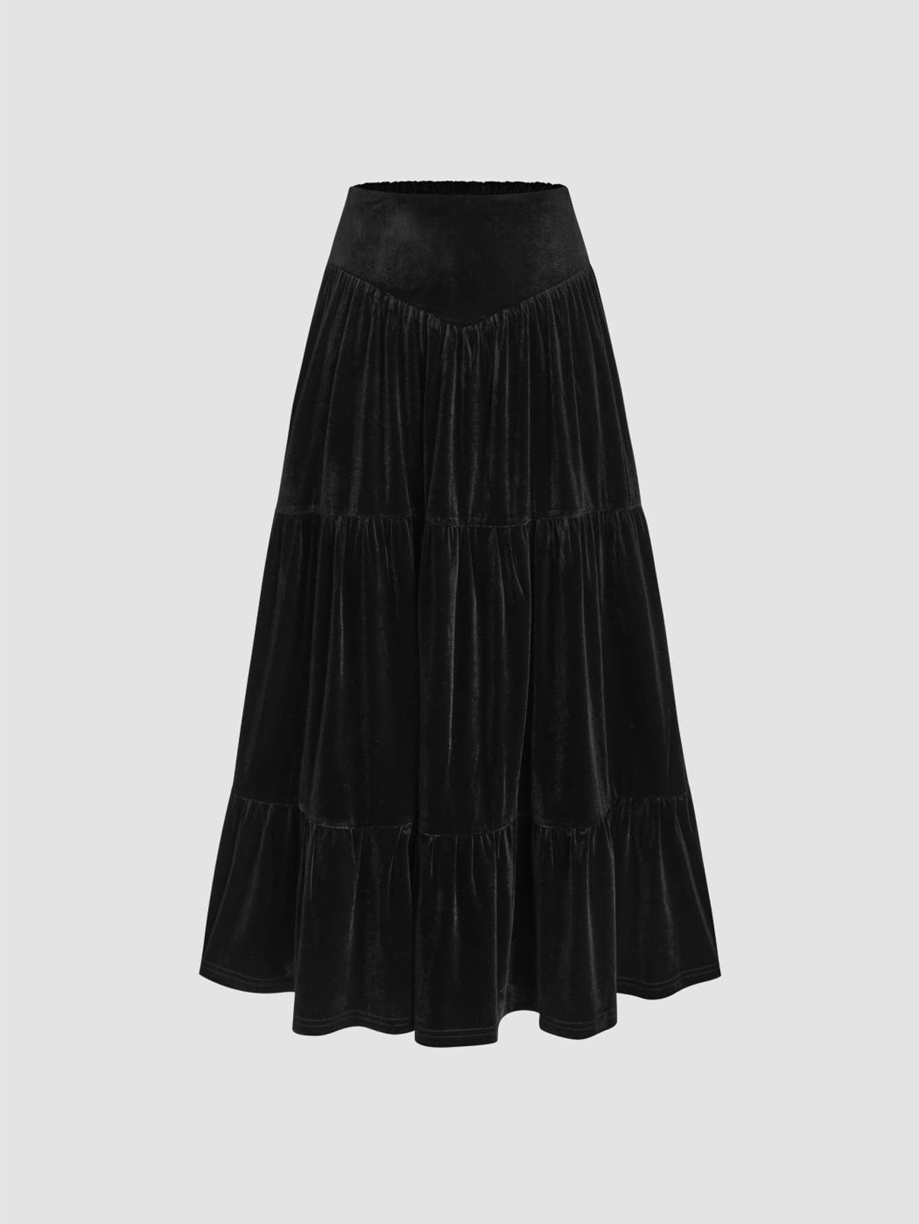 LONG STYLE VELVET SKIRT WITH LOTUS LEAF