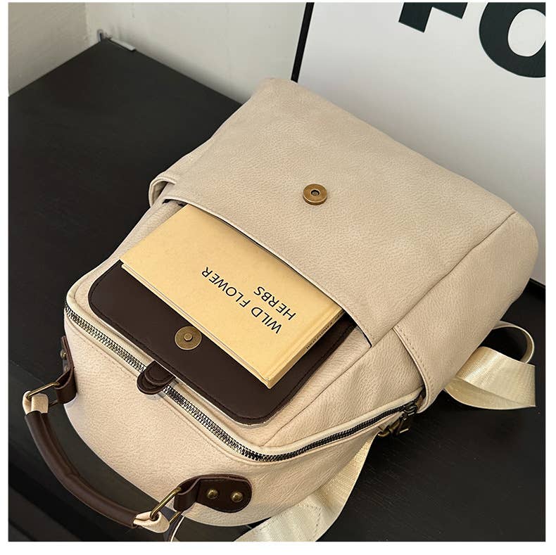 Retro large-capacity leather commuter backpack