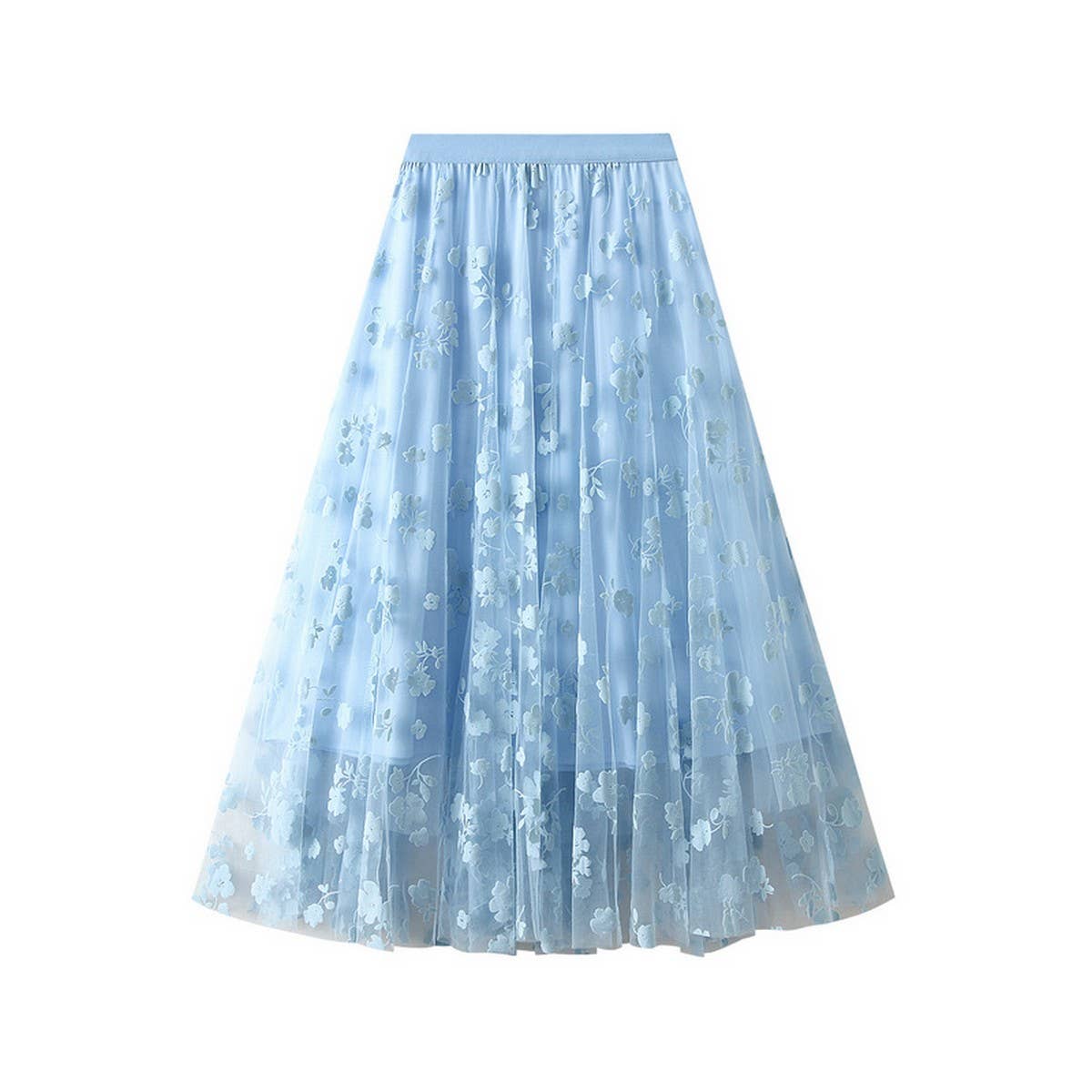 FLOCKED TULLE PATCHWORK A LINE FLARED SKIRT_CWBMS0405