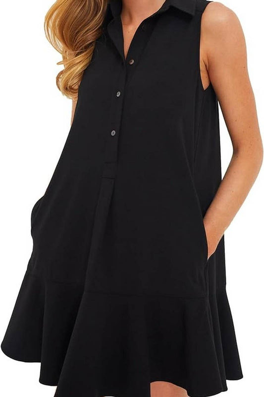 CWDSD8275_SLEEVELESS COTTON SHIRT HEM RUFFLE DRESS