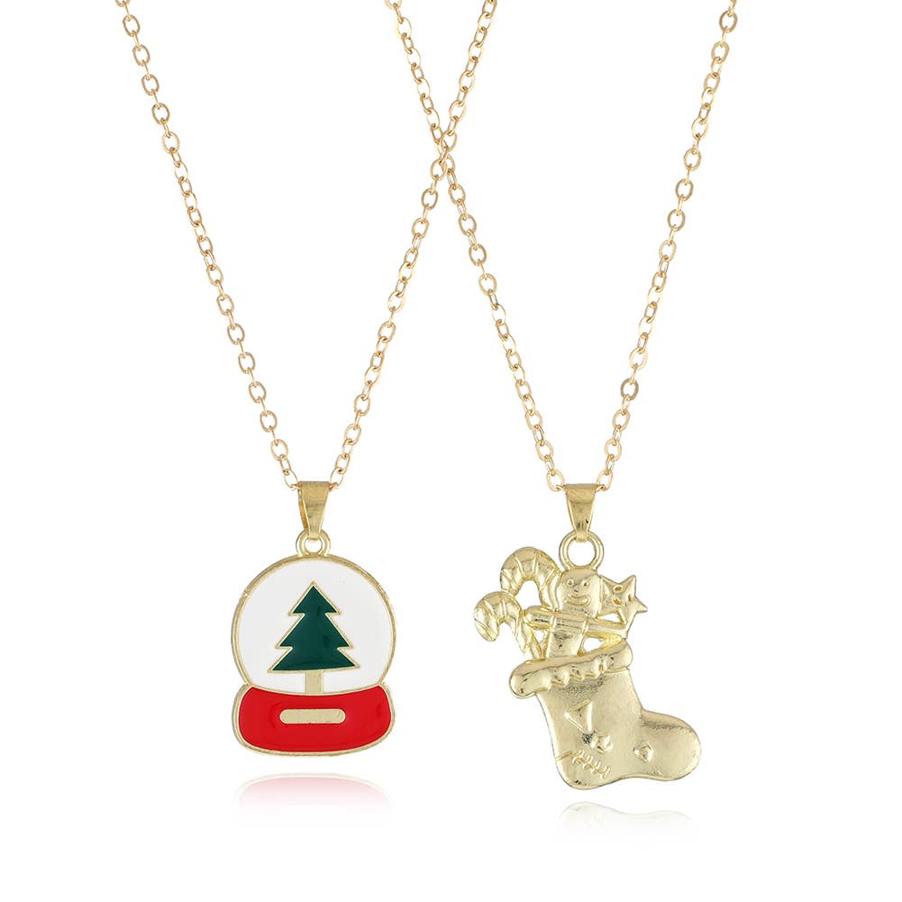 CHRISTMAS SNOWMAN CHRISTMAS TREE NECKLACE SET