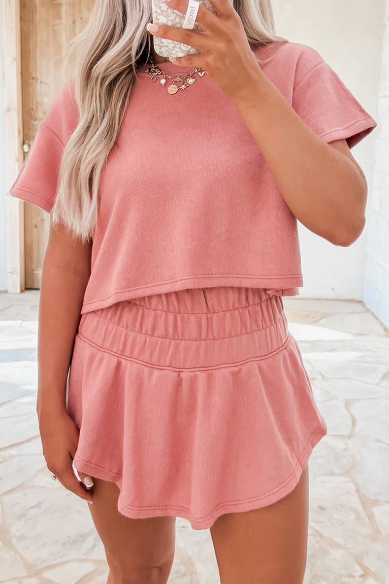 Simple casual solid color skirt two-piece set