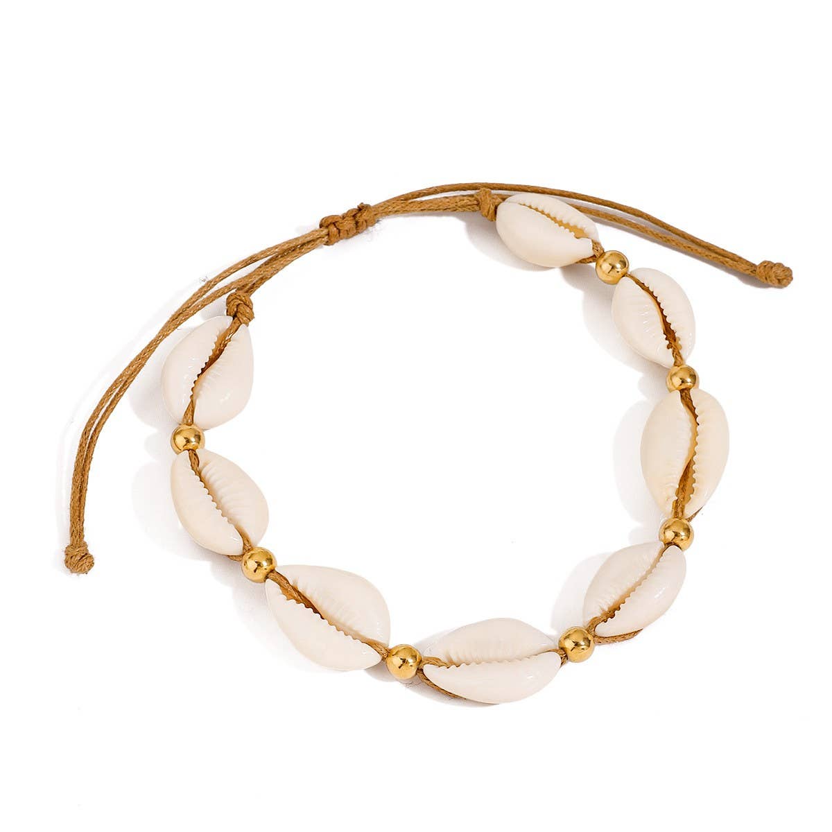 18KGold Stainless SteelShell Bead AdjustableAnklet_CWAJE4675