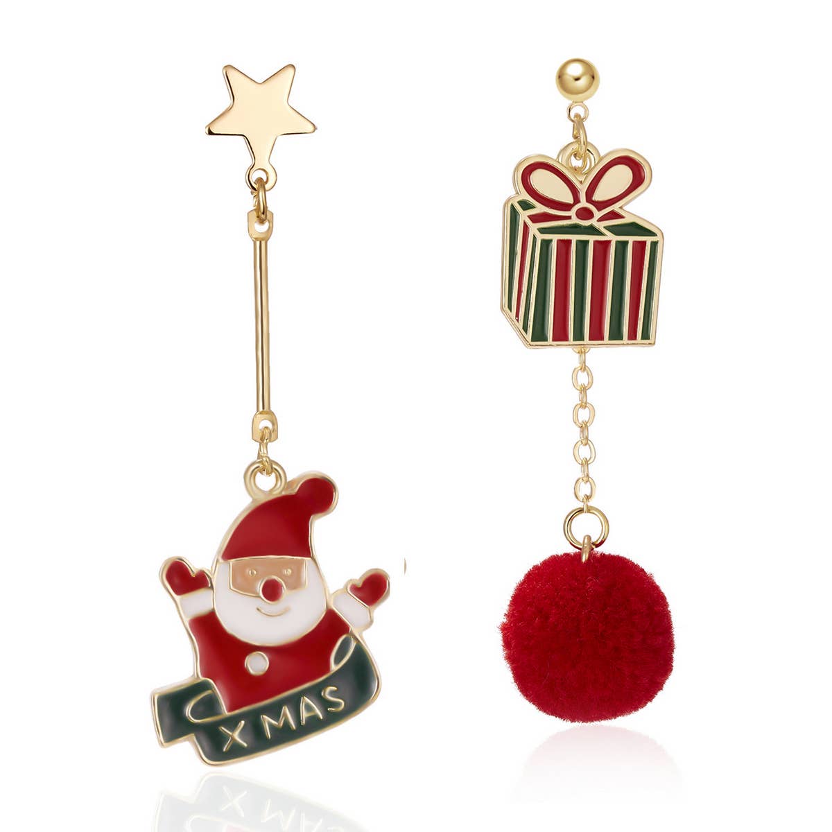 CHRISTMAS STAR BEAR GIFT IRREGULAR EARRINGS