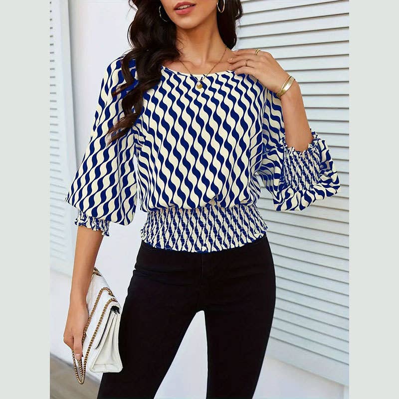 WAIST-IN COLOR CONTRAST PRINTED LONG SLEEVET-SHIRT