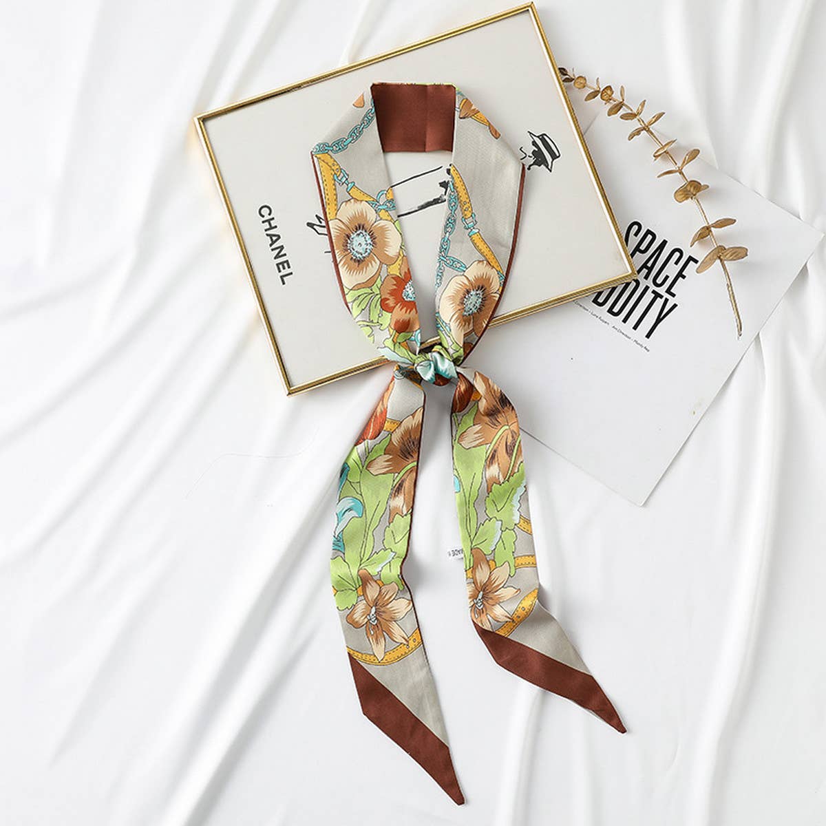 Floral Twilly Scarf for Hair & Bag, Satin Silk