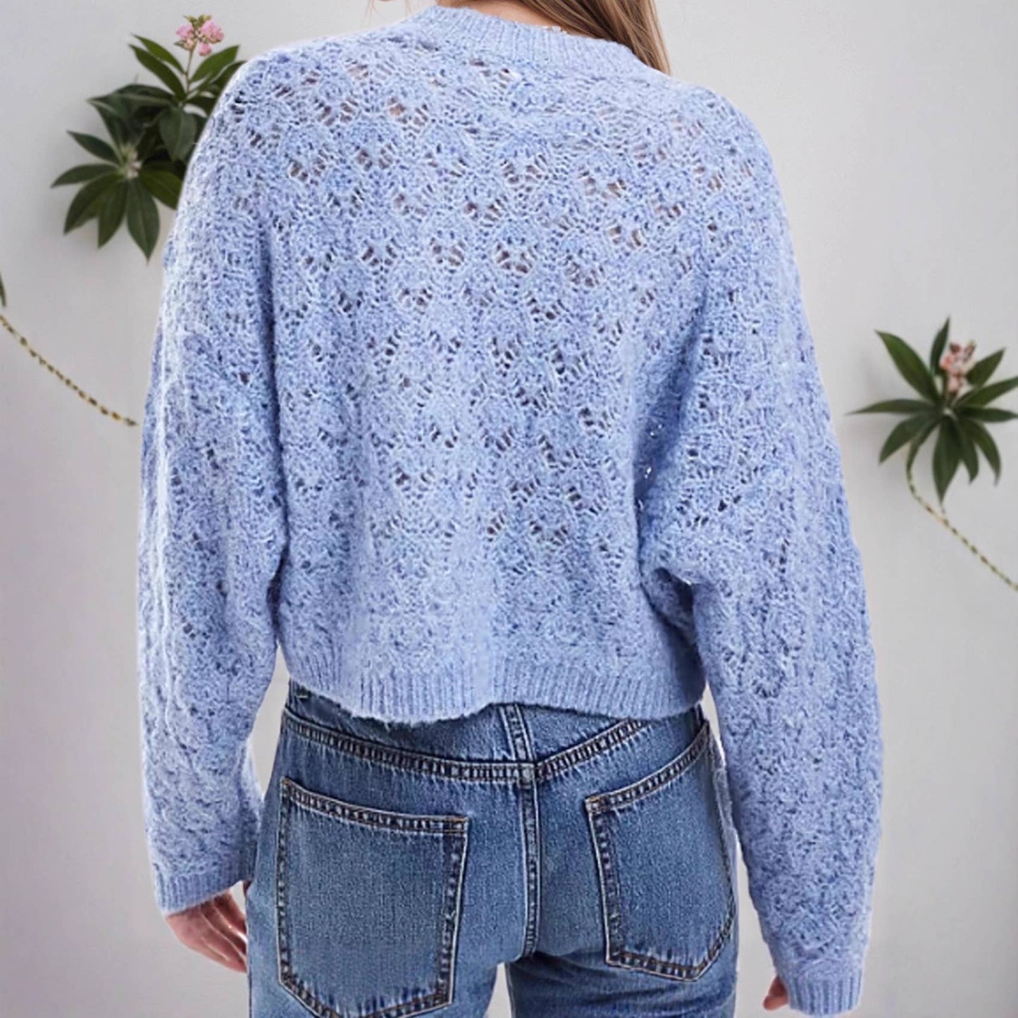 Hook-patterned hollowed-out pullover sweater
