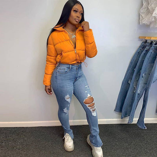 STAND COLLAR SOLID COLOR BREAD COTTON JACKET