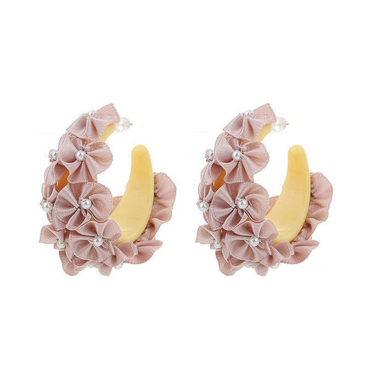 Handmade Fabric Flower C-Hoop Earrings Fresh Style