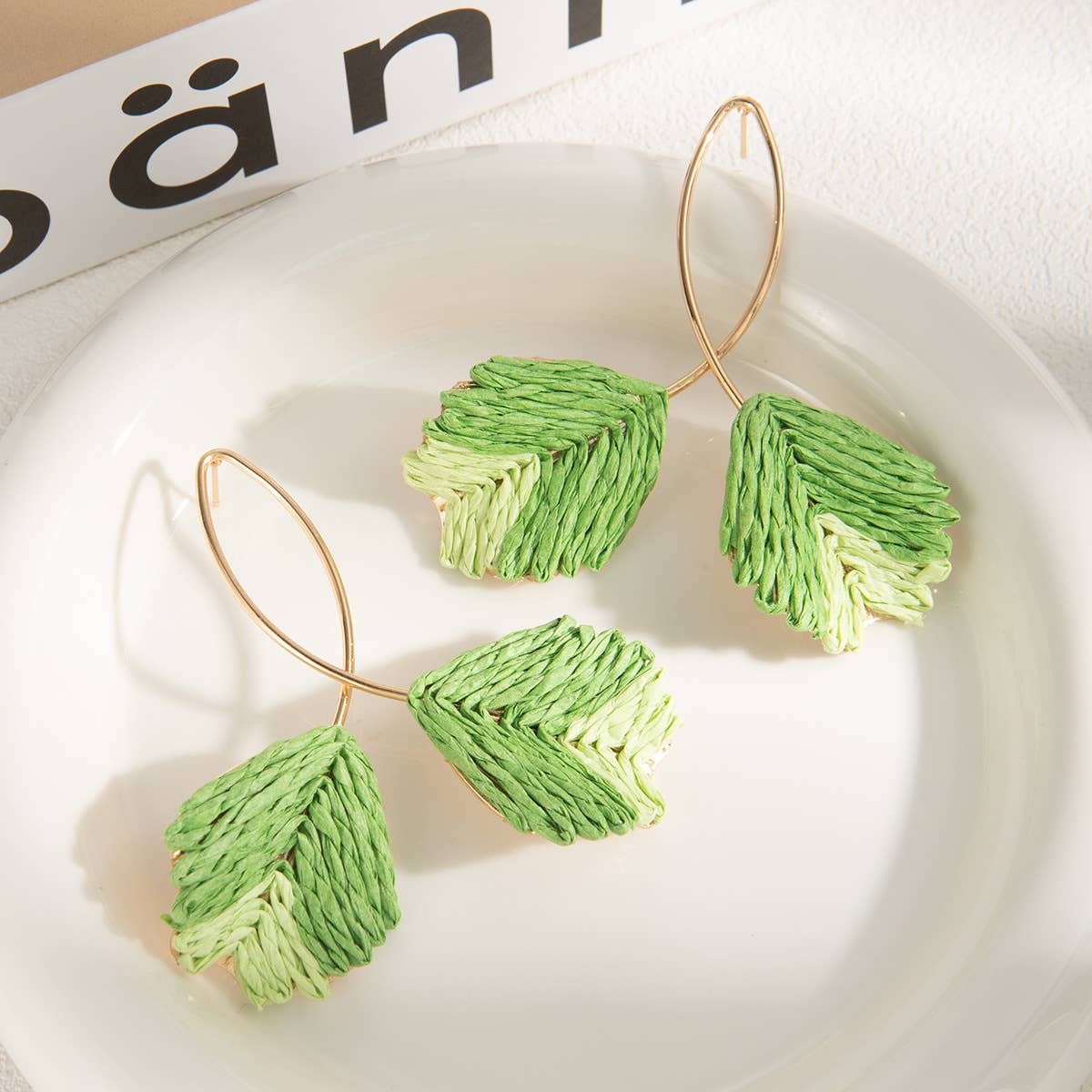 Colorful woven trendy texture line leaf earrings
