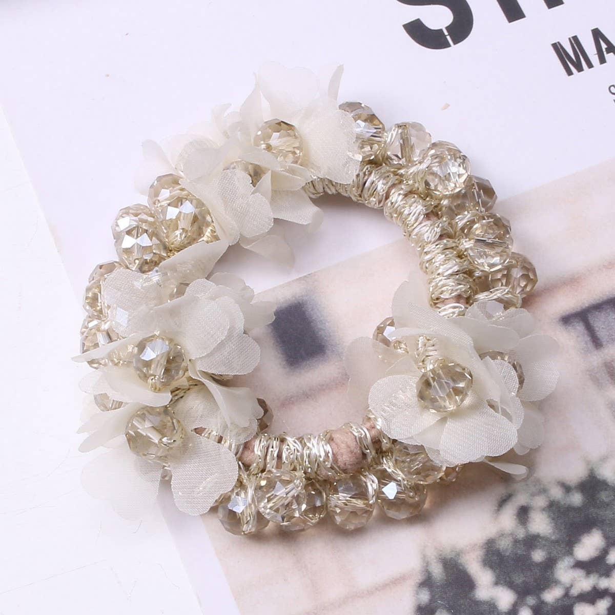 Cute Crystal Heart Organza Elastic Hair Tie