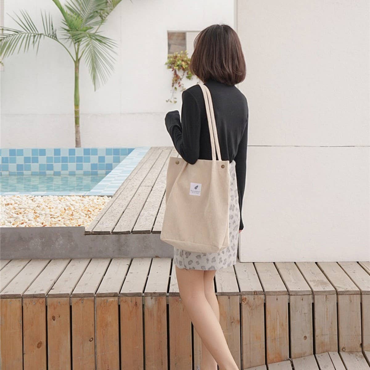 CWAB3911_CORDUROY SNAP-BUTTON LARGE-CAPACITY SHOULDER BAG