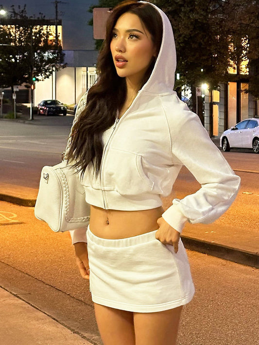 LONG SLEEVE ZIPPER HOODIE SLIM SKIRT TWOPIECE SET