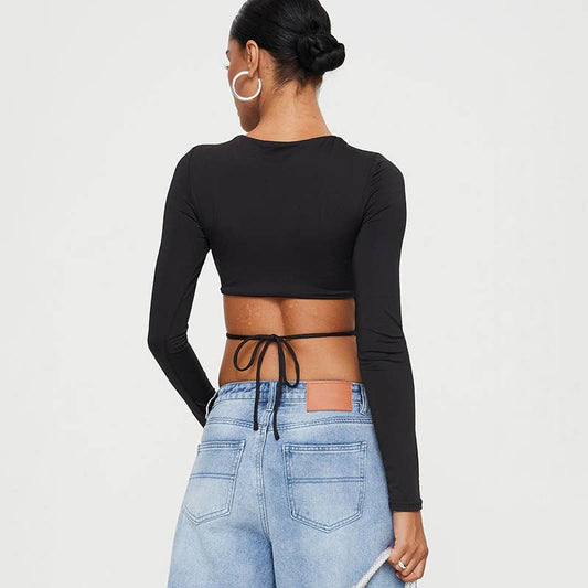 LONG FRONT SHORT BACK LACE-UP SLIM-FIT T-SHIRT