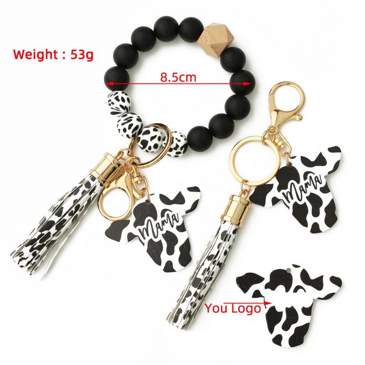 Western Bull Head Keychain Silicone Bead Bracelet_CWAB5027