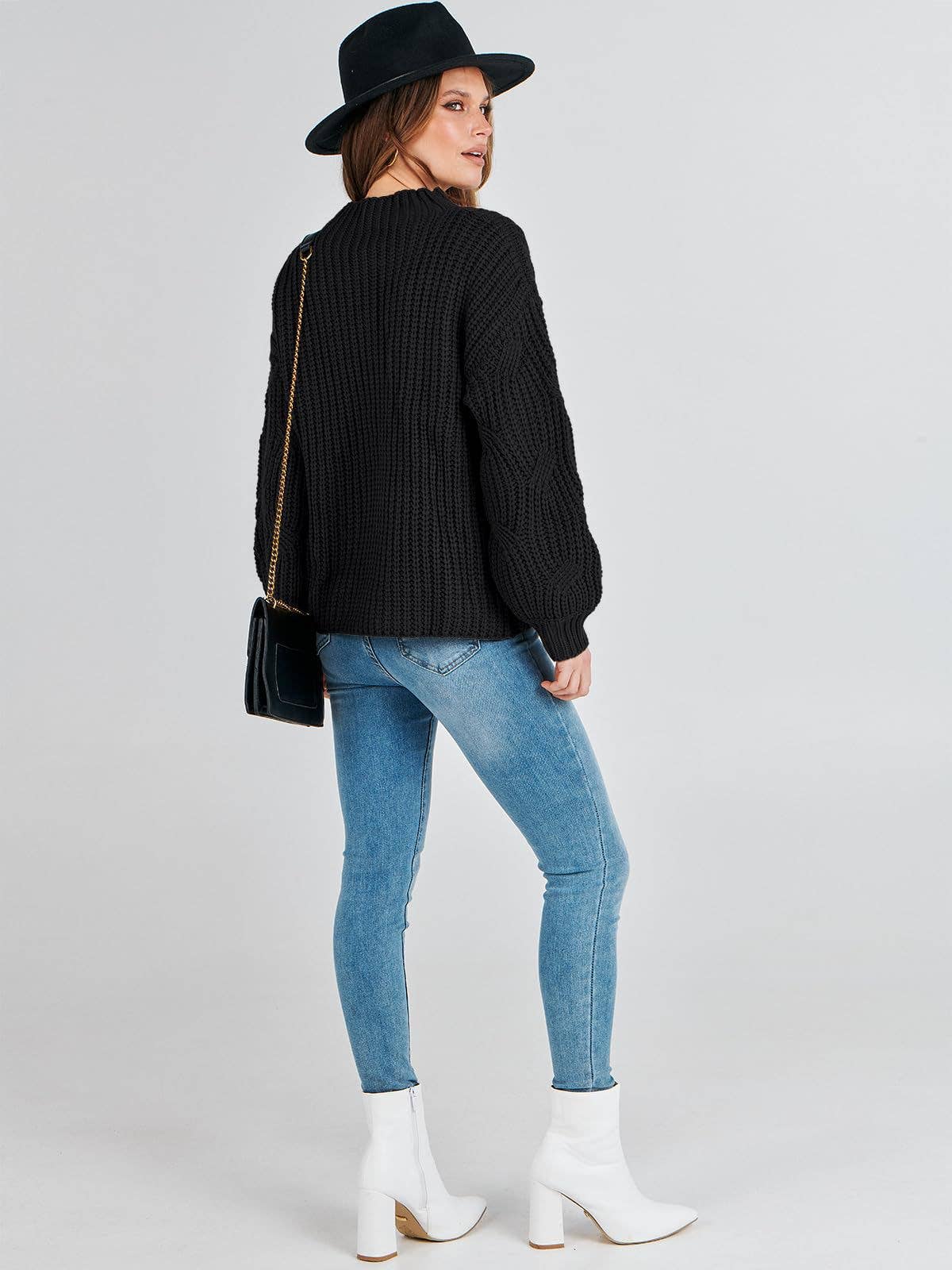 DROP SHOULDER FLORAL KNIT PULLOVER SWEATER