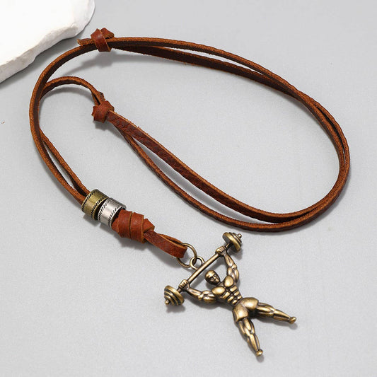 VINTAGE SPORT PENDANT LEATHER NECKLACE
