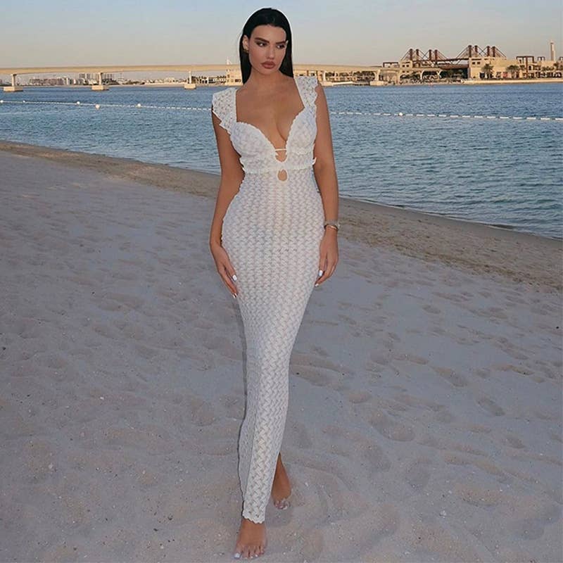 Fashionable bubble wave figure-hugging dress