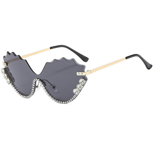 Half Frame Wing Cutout Rhinestone Sunglasses